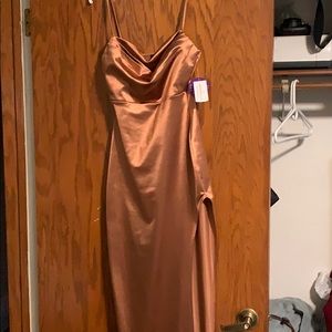 Long pink satin maxi dress